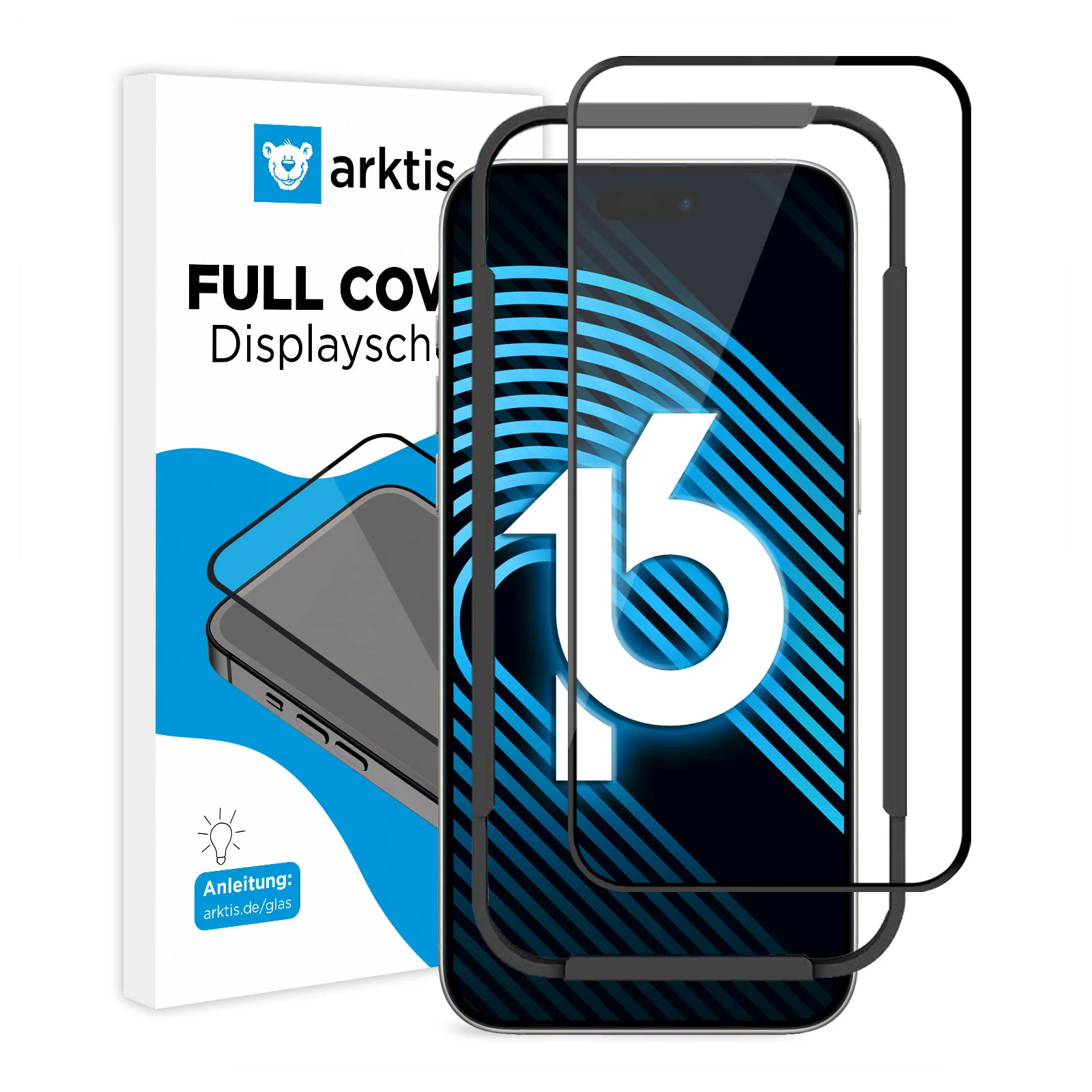 arktis iPhone 16 Displayschutz GLAS - hüllenfreundlich
