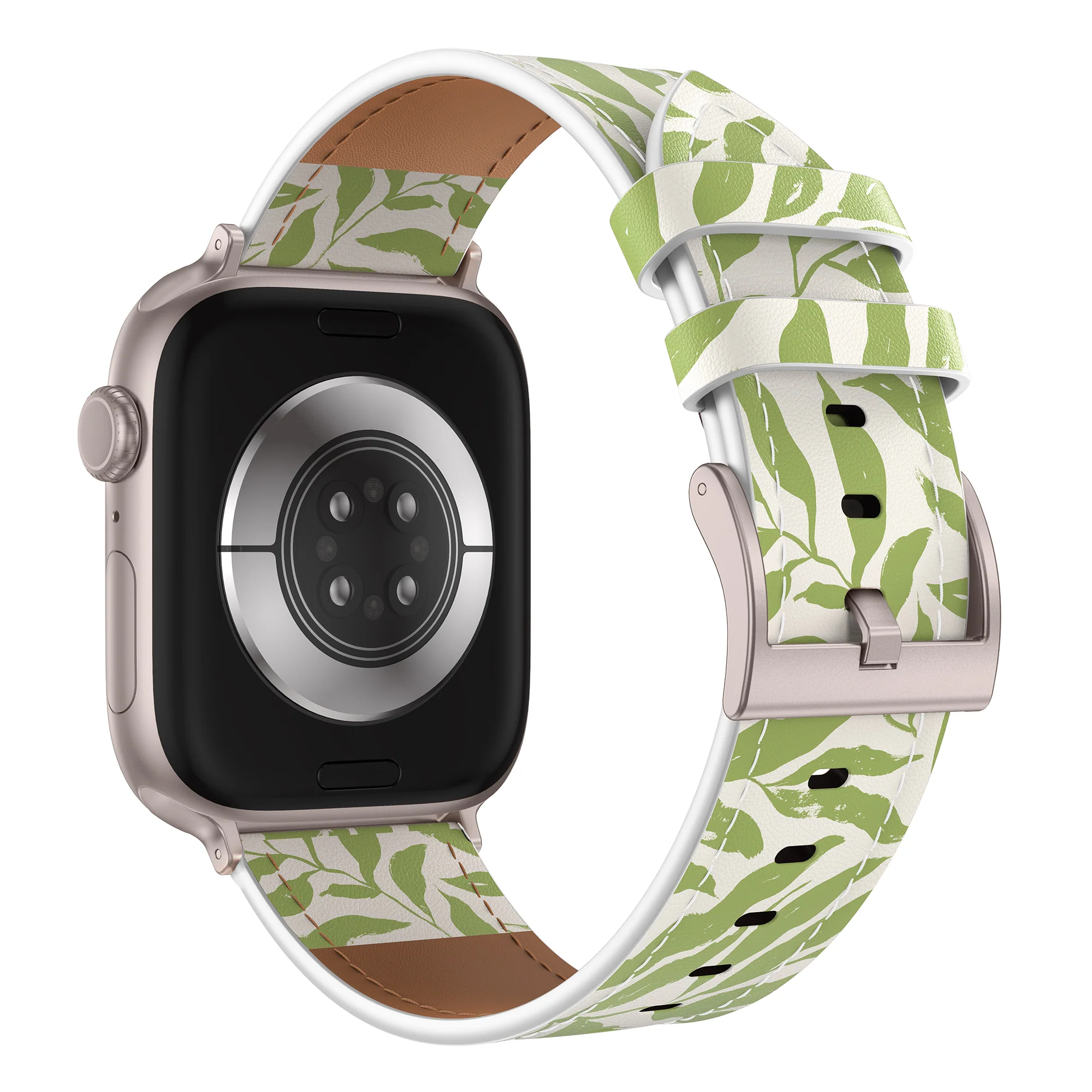arktisband Apple Watch Lederarmband „Studio“ - Green Leaves - Image 2