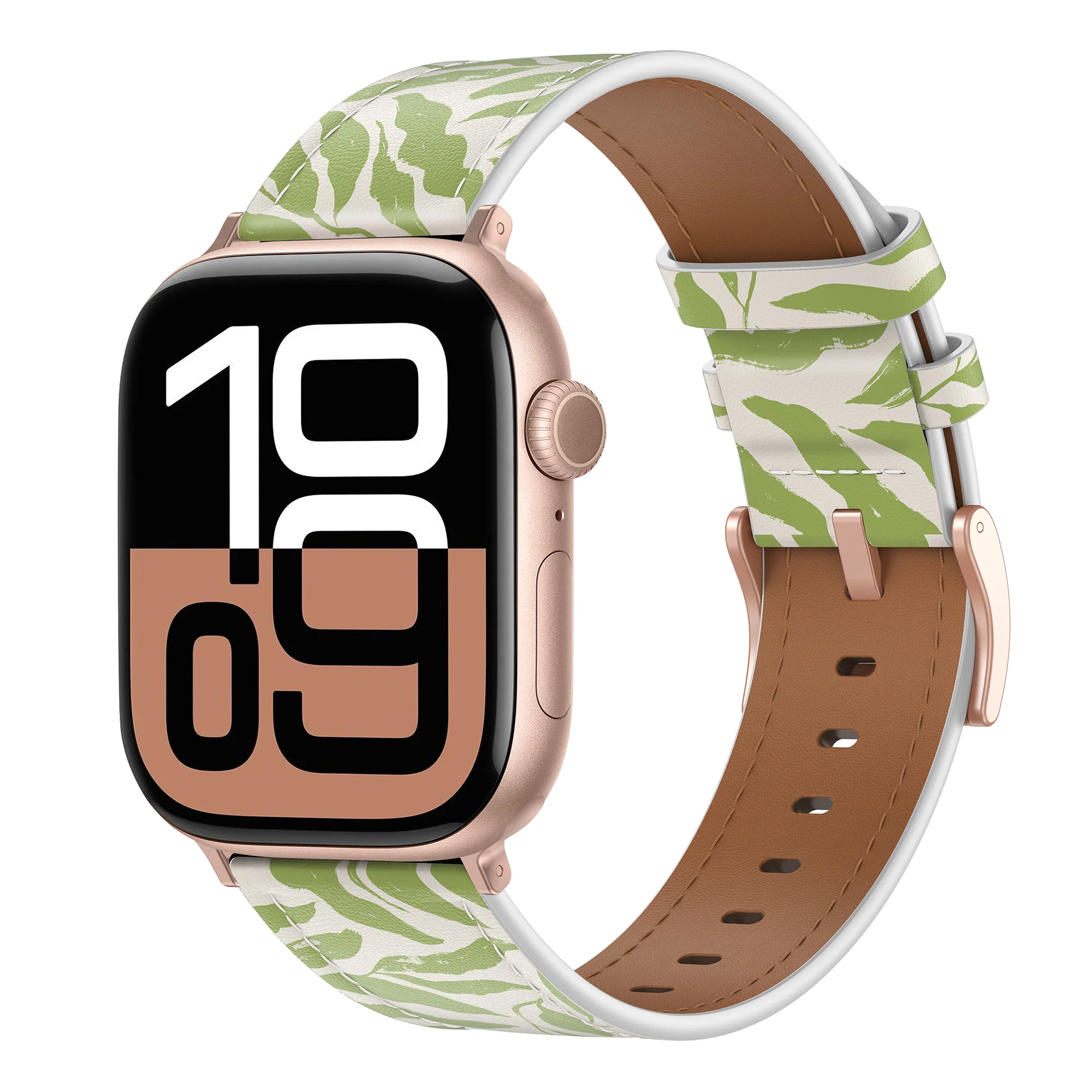 arktisband Apple Watch Lederarmband „Studio“ - Green Leaves - Image 3