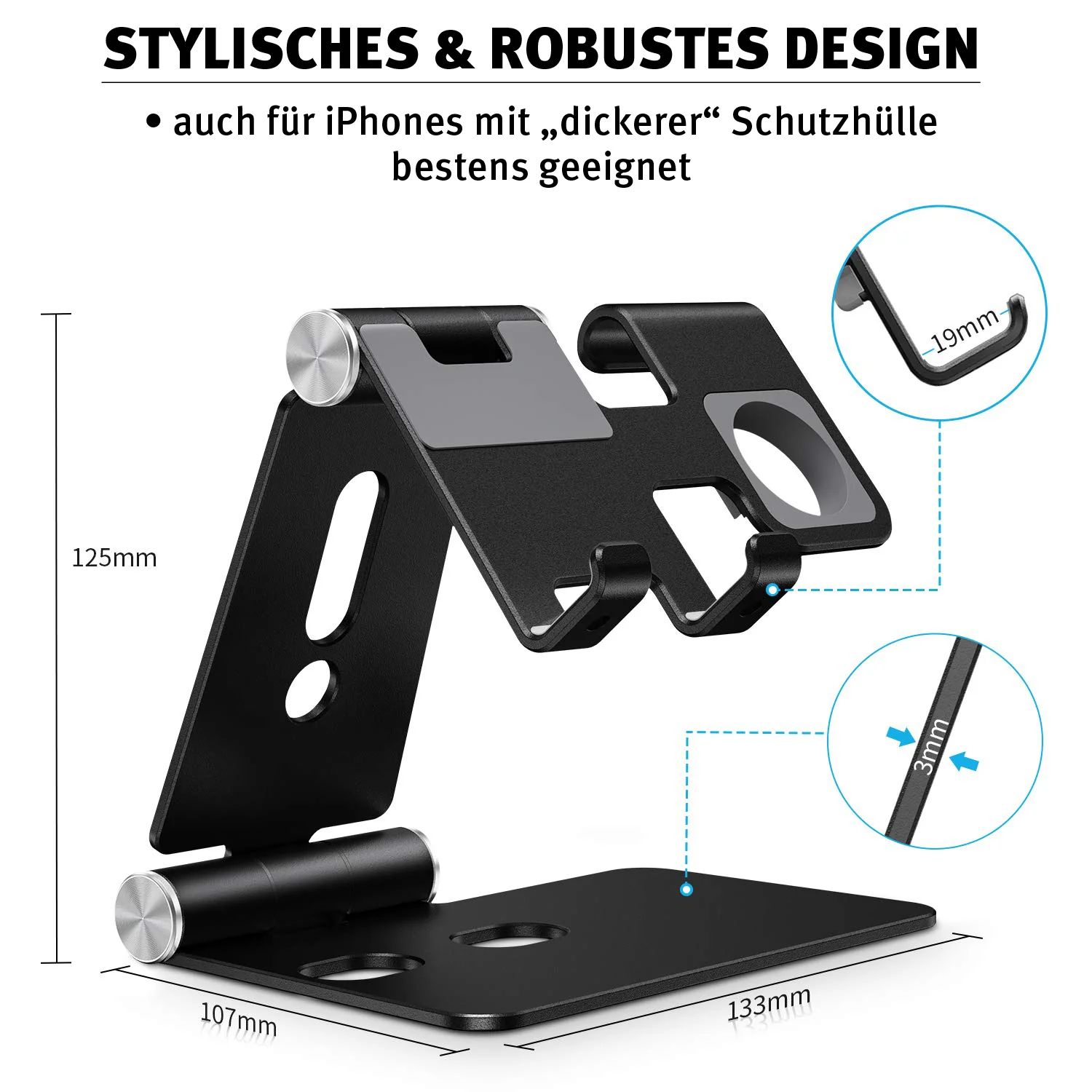 ArktisPRO Aluminum Ständer für iPhone und Apple Watch - Schwarz - Image 6