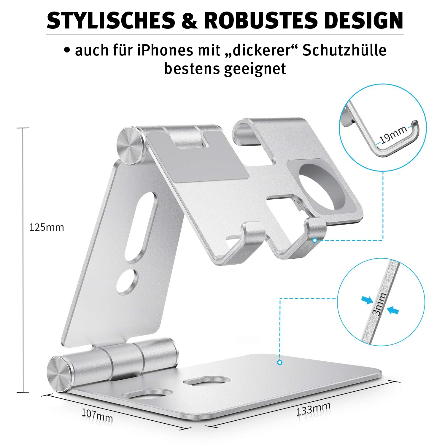ArktisPRO Aluminum Ständer für iPhone und Apple Watch - Silber - Image 6