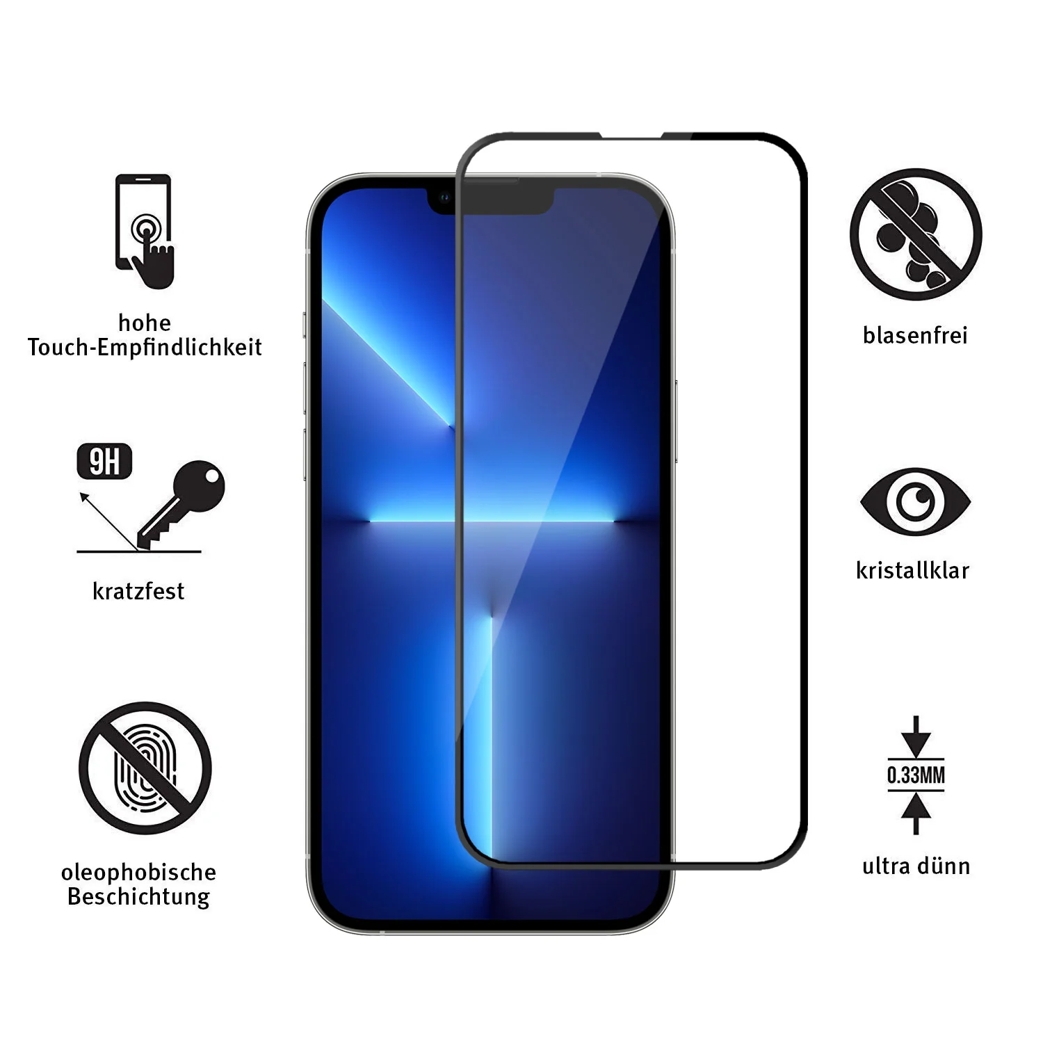 ArktisPRO iPhone 13 Pro FULL COVER Displayschutz GLAS - hüllenfreundlich - 2er Set - Image 3