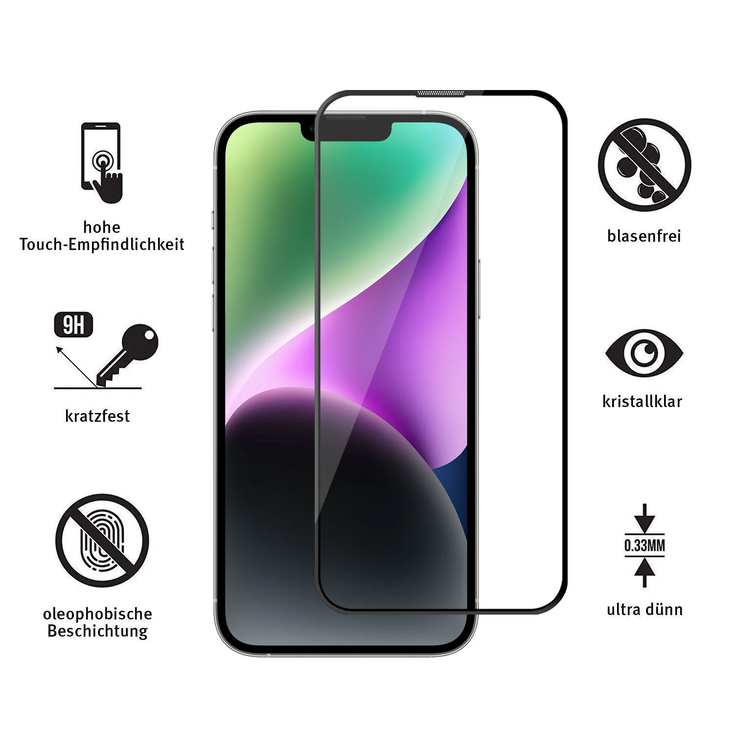 ArktisPRO iPhone 14 FULL COVER Displayschutz GLAS - hüllenfreundlich - 3er Set - Image 3