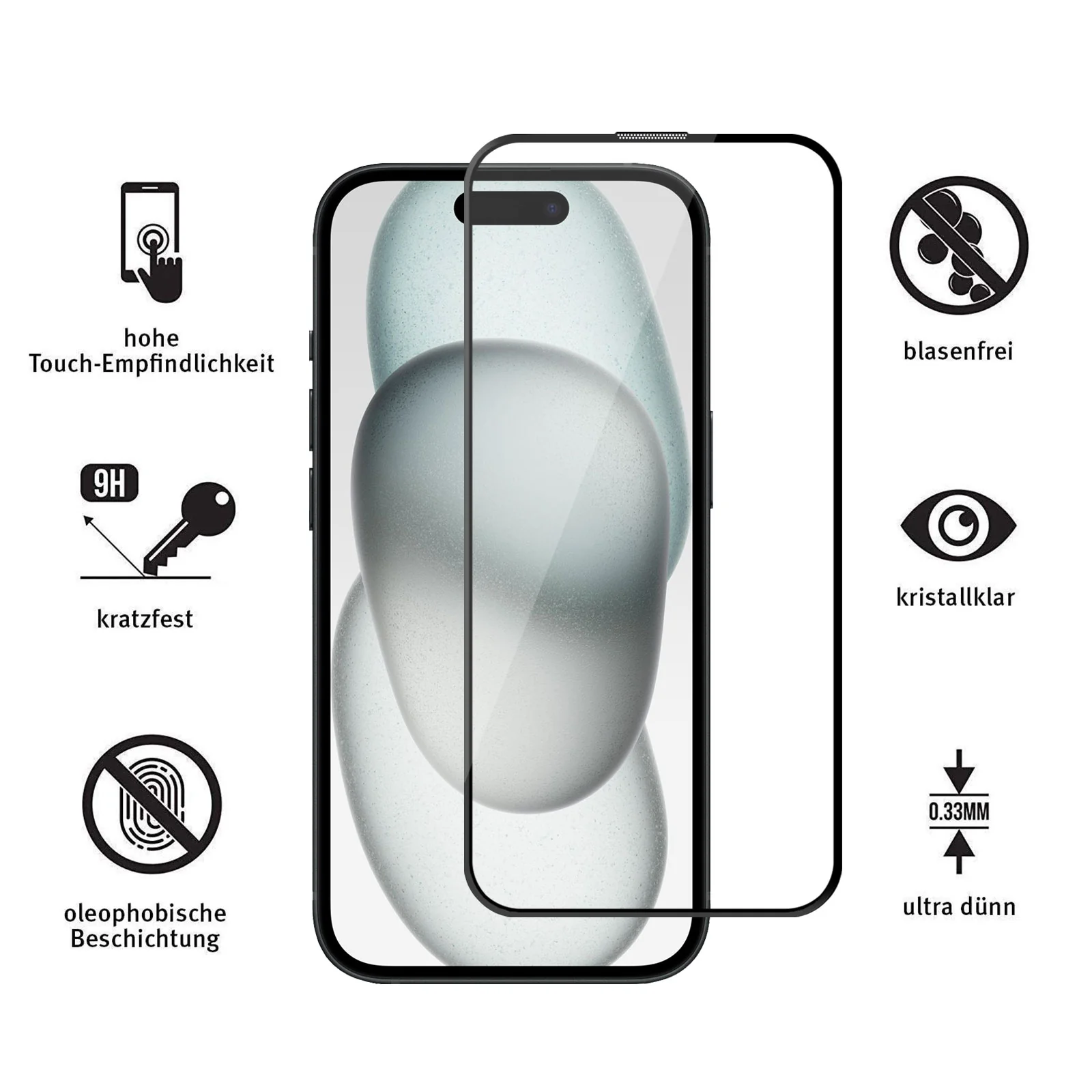 ArktisPRO iPhone 15 FULL COVER Displayschutz GLAS - hüllenfreundlich - 2er Set - Image 3