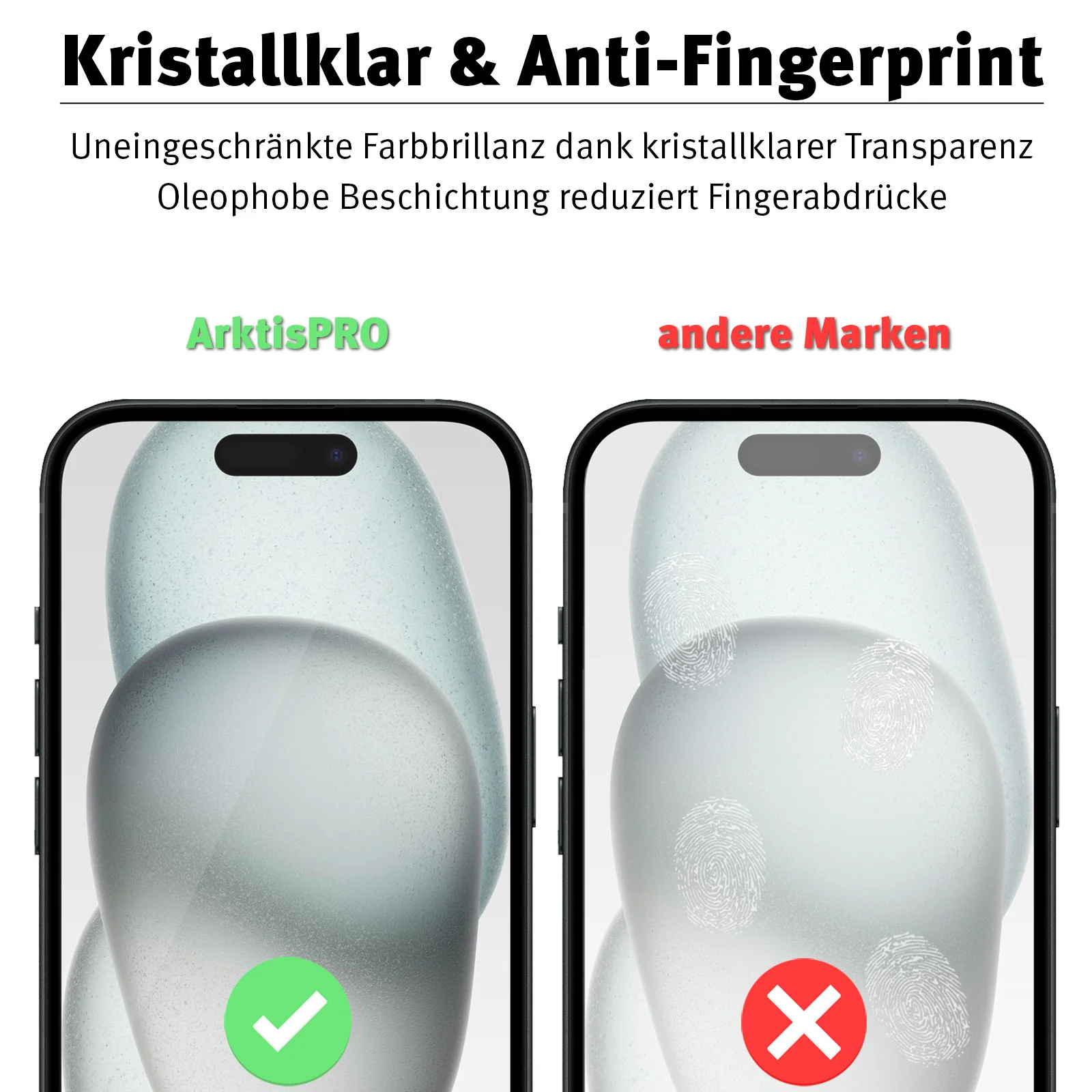 ArktisPRO iPhone 15 FULL COVER Displayschutz GLAS - hüllenfreundlich - 2er Set - Image 4