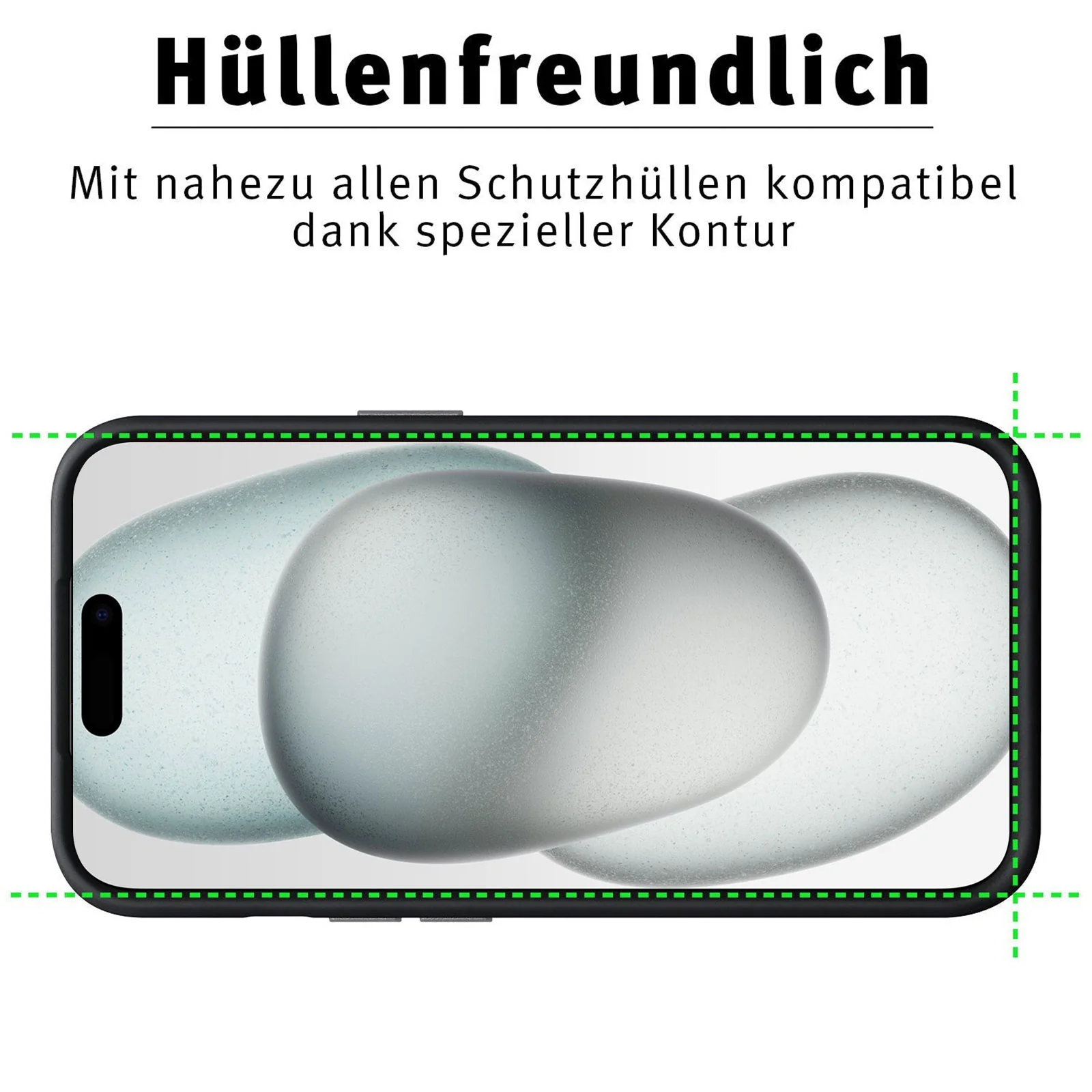 ArktisPRO iPhone 15 FULL COVER Displayschutz GLAS - hüllenfreundlich - 2er Set - Image 5