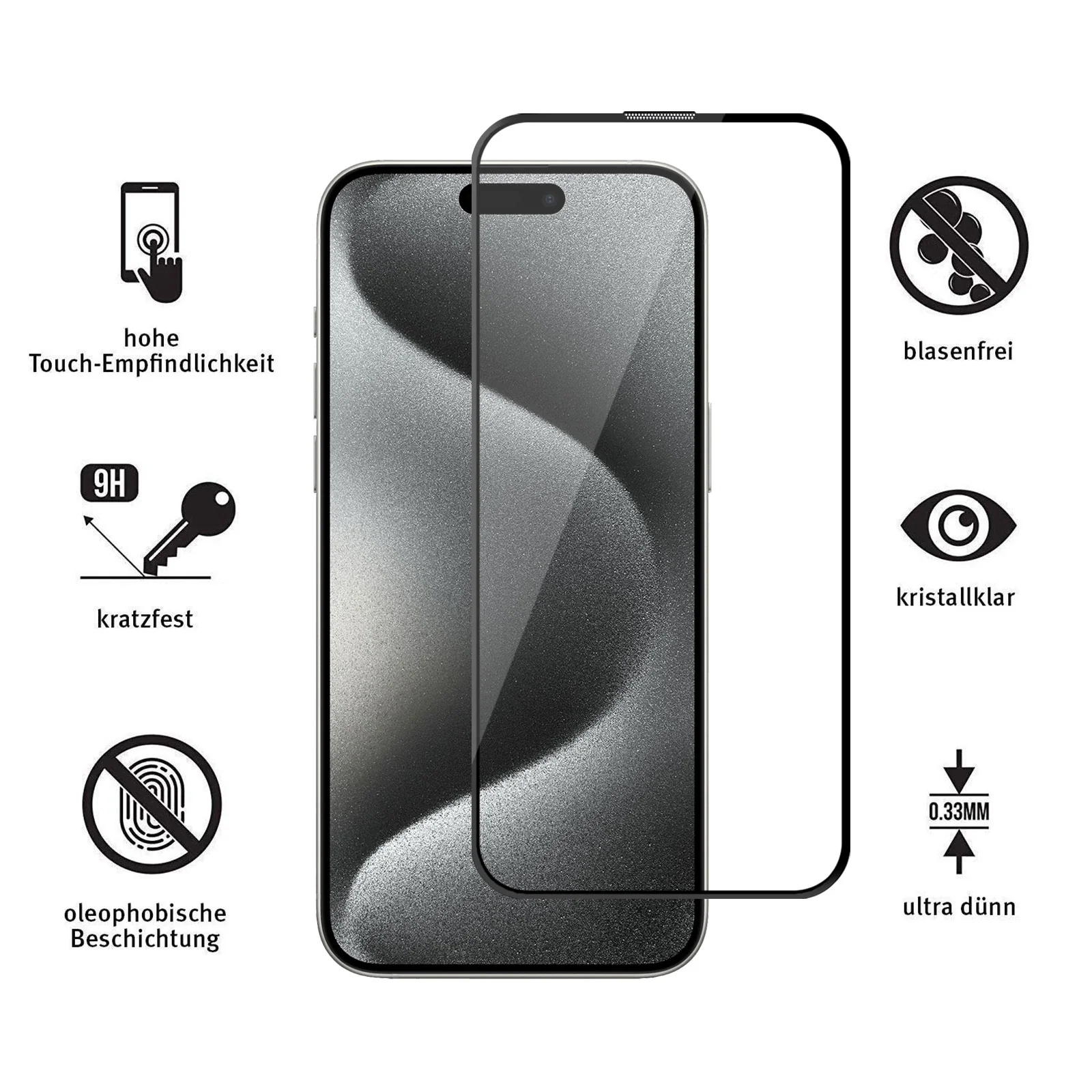 ArktisPRO iPhone 15 Pro FULL COVER Displayschutz GLAS - hüllenfreundlich - Image 4