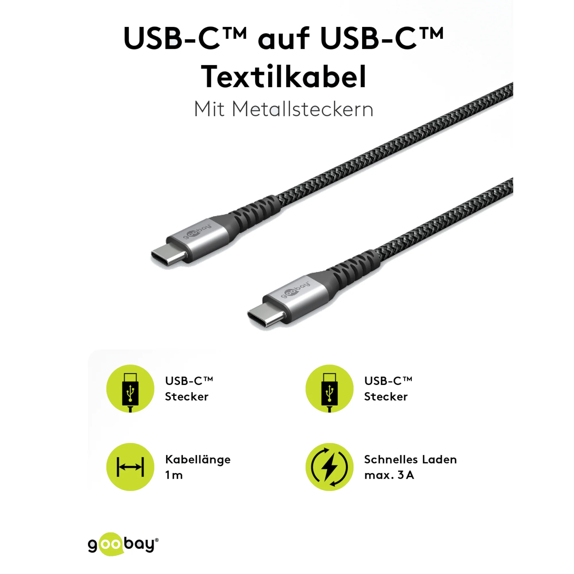USB-C auf USB-C Kabel Textilkabel mit Metallsteckern - Image 7