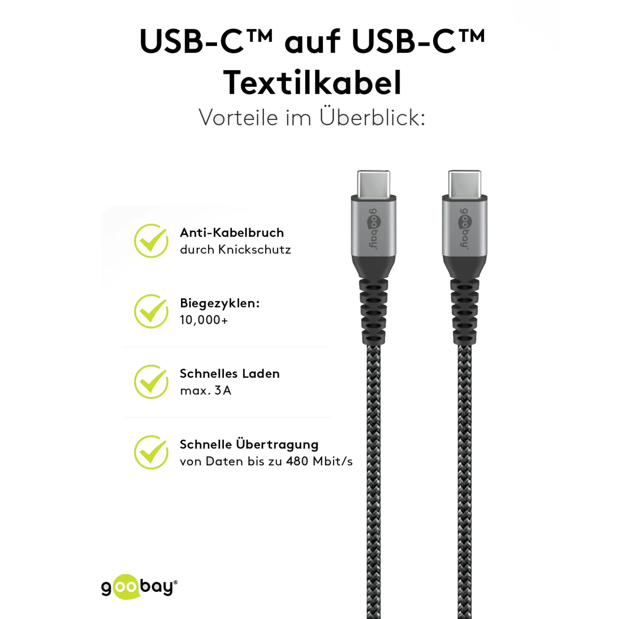 USB-C auf USB-C Kabel Textilkabel mit Metallsteckern - Image 9